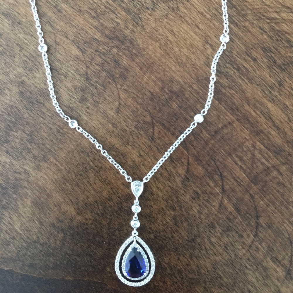 Designer Blue Sapphire and Diamond Pendant